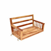 ONIJA  Porch Swing with Spindles, Traditional Indoor Jhoola, Sheesham Wood, Brass Rings